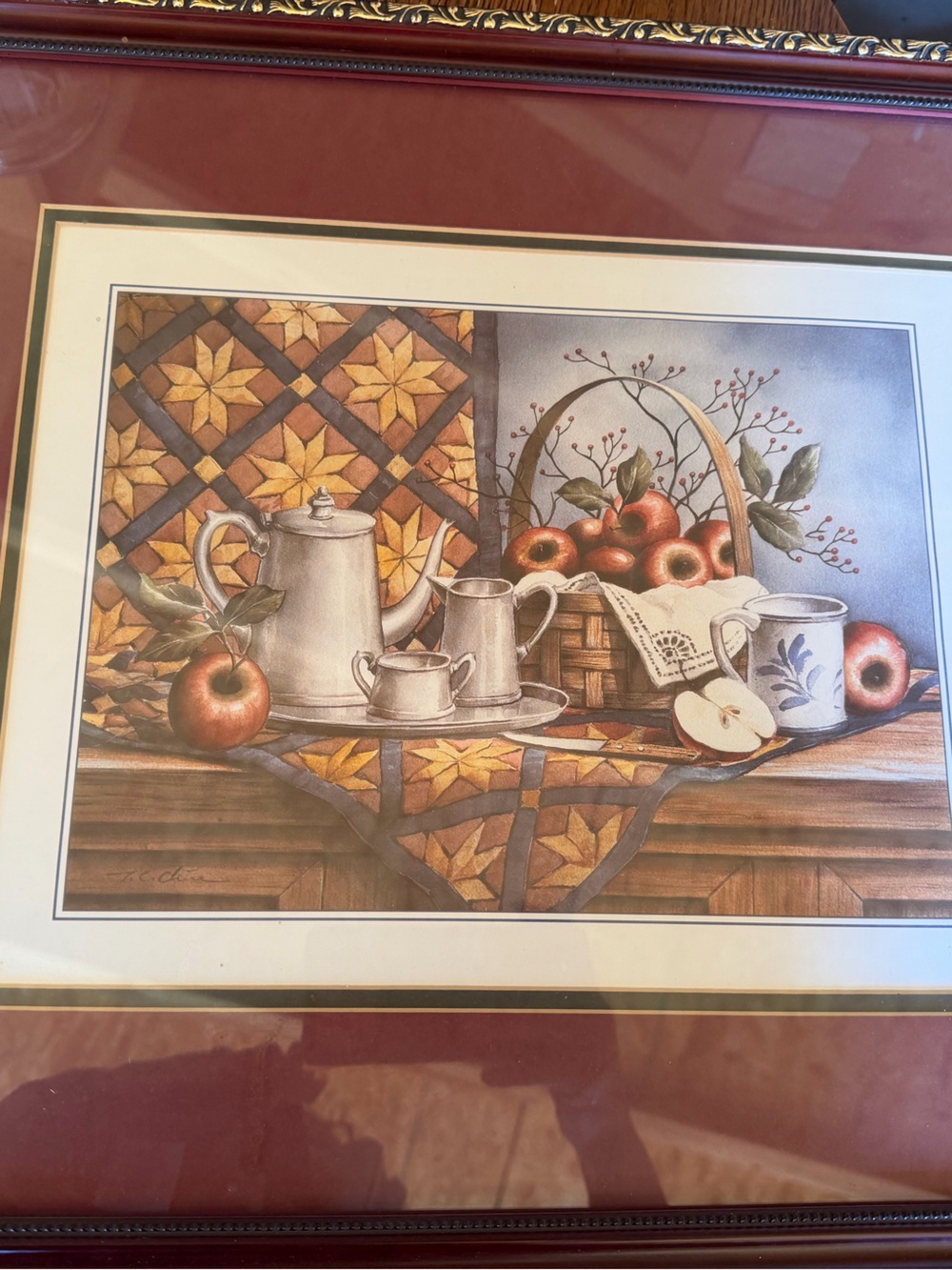 Maroon Framed Still Life Wall Art - Unbranded